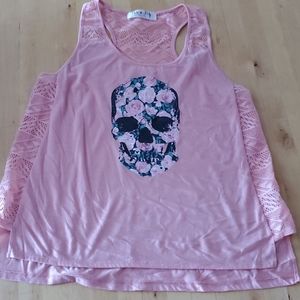 Pink skull flower tank